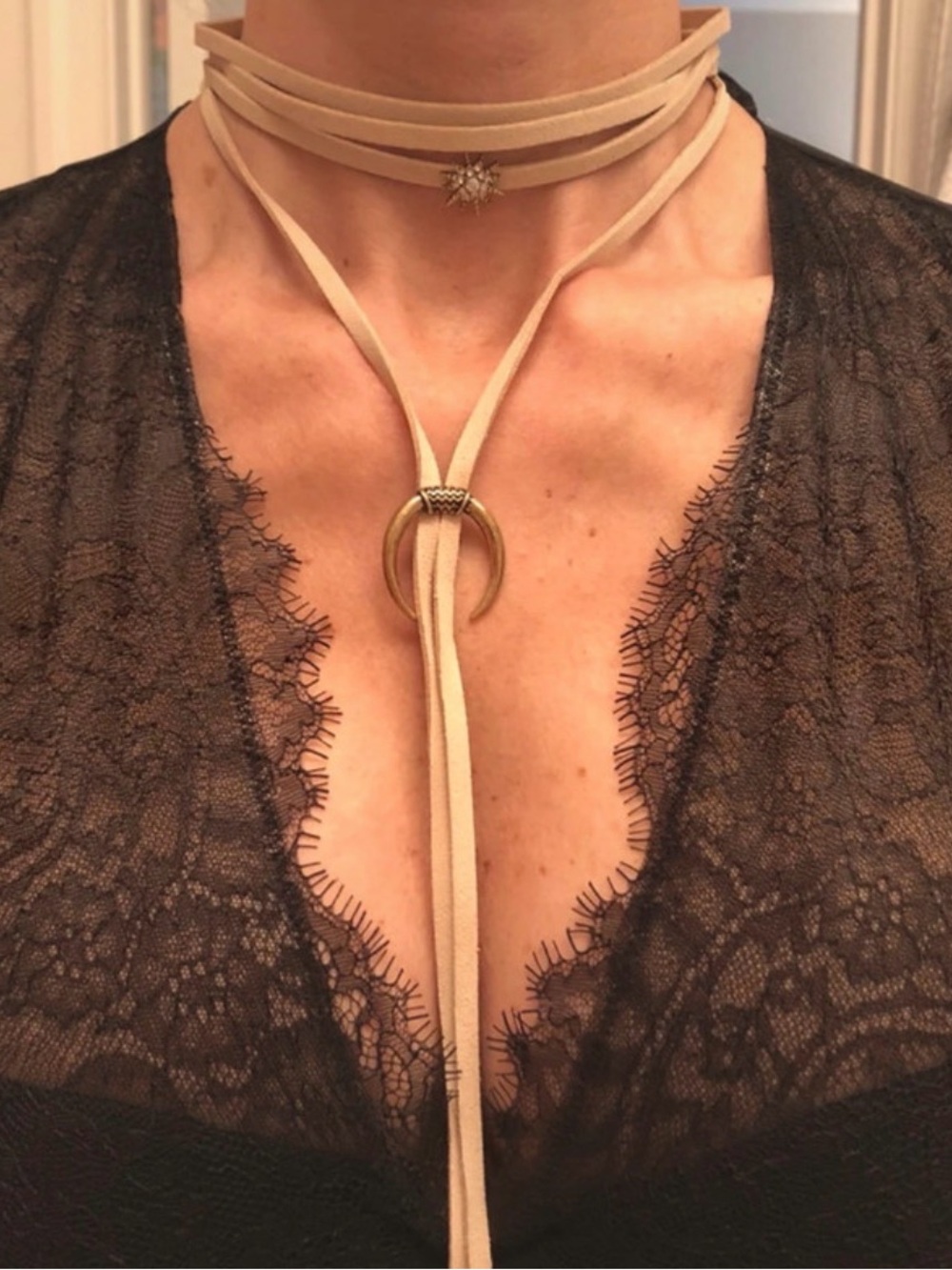 Delicate Beige Suede Wrap Choker Necklace